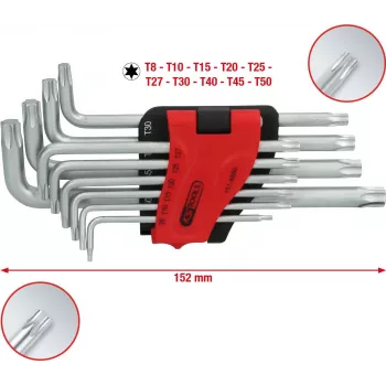KS TOOLS 151.4880 set de llaves TORX en L largas, 10 piezas, cromo vanadio, tamaños T9-T50