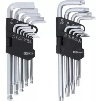 KS TOOLS set de 22 piezas de llaves Allen y TORX con punta esférica y soporte