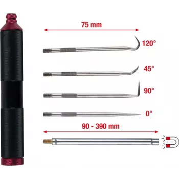 KS TOOLS set de 6 piezas de herramientas magnéticas y ganchos, imanes de vástago flexible y rígido, 4 perfiles de gancho, mangos ergonómicos 550.1080