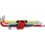 KS TOOLS Juego de 9 llaves Allen extra largas con cabeza esférica doble, 1,5-10mm, Cromo-Vanadio, cromado mate, DIN ISO 2936, ERGOTORQUEplus 151.3222
