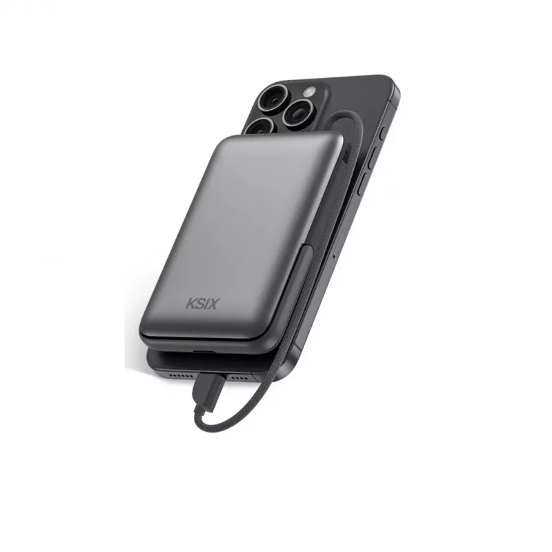 KSIX batería externa magnética 10000 mAh, 22,5W para iPhone y Apple Watch, gris