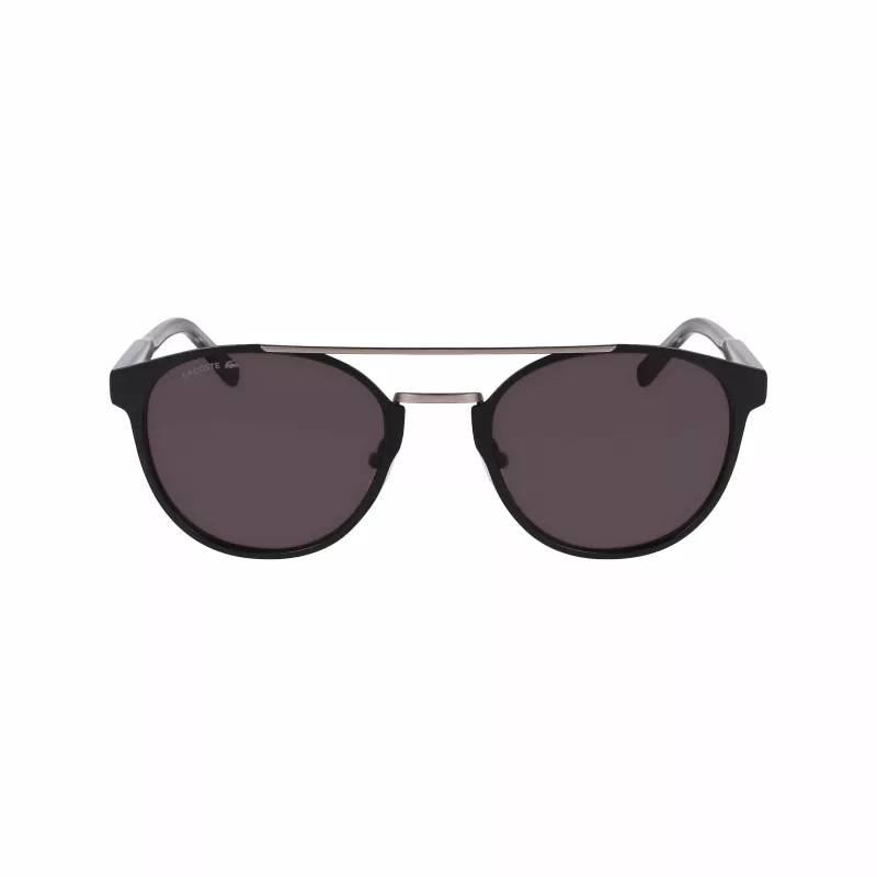 Lacoste L263S-2 Gafas de sol rectangulares para hombre - Montura negra, lentes grises, 53mm