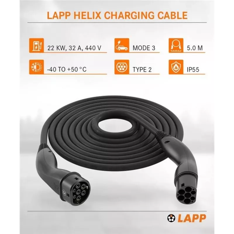 LAPP MOBILITY HELIX® Cable de carga para VE Type 2, 22 kW, 5 m, negro 61795