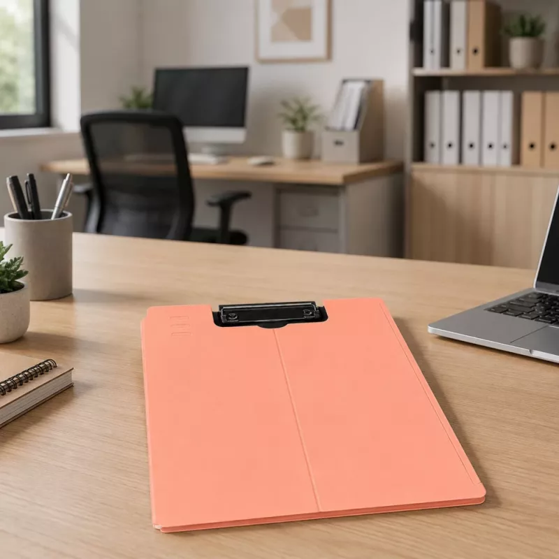 LEAN Carpeta con pinza A4 con tapa, clip metálico, plástico rosa