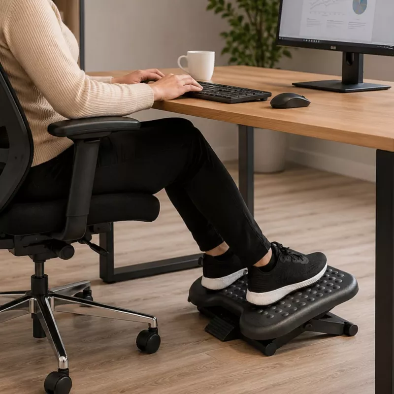 Reposapiés ergonómico ajustable LEAN para oficina con 3 niveles de masaje, negro