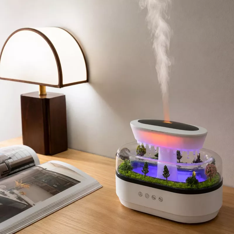 LEAN humidificador difusor de aroma efecto lluvia luz LED con fuente de alimentación