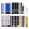 LEAN Set de dibujo y boceto, set completo de 74 piezas con lápices de grafito, lápices de colores, pasteles al óleo, carboncillo y estuche con cremallera