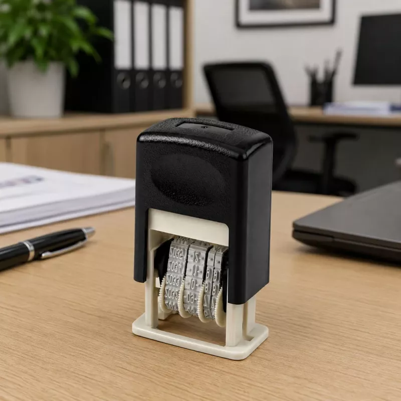 Sello de fecha automático LEAN ajustable de oficina negro