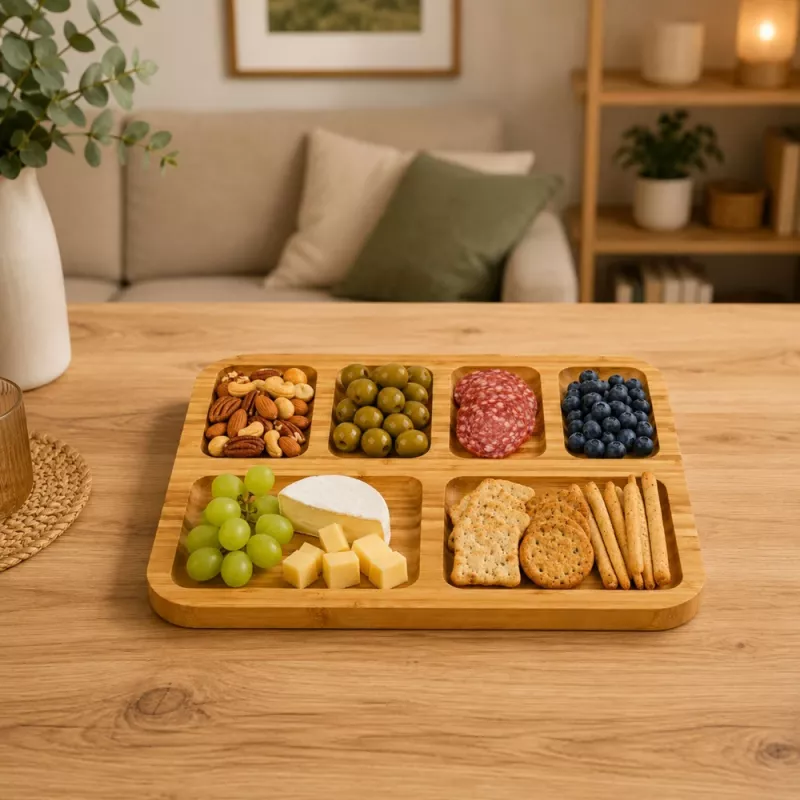 LEAN Bandeja de Bambú con Compartimentos para Servir 36 x 28cm