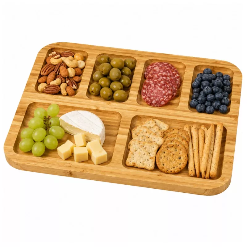 LEAN Bandeja de Bambú con Compartimentos para Servir 36 x 28cm