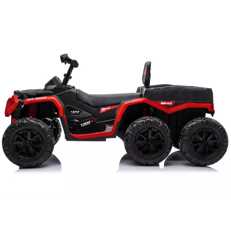 LEAN CARS Quad ATV a batería 6 ruedas con remolque JC606 24V 4x4 rojo