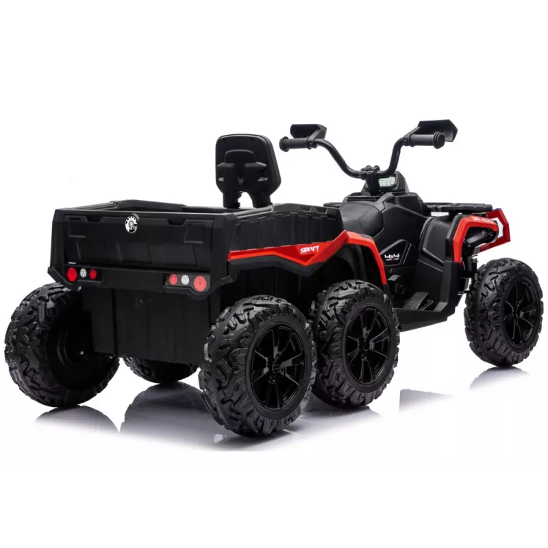LEAN CARS Quad ATV a batería 6 ruedas con remolque JC606 24V 4x4 rojo