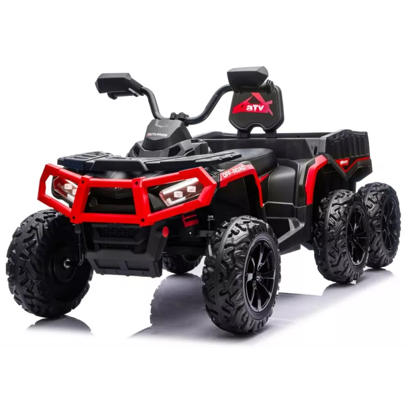 LEAN CARS Quad ATV a batería 6 ruedas con remolque JC606 24V 4x4 rojo