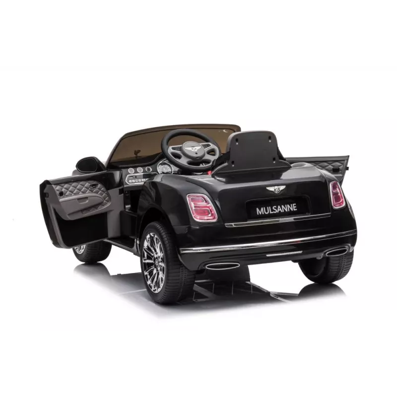 LEAN CARS Bentley Mulsanne Coche eléctrico infantil, 12V, negro brillante, mando a distancia, MP3, luces LED, ruedas EVA, 3-6 años, máx. 30 kg