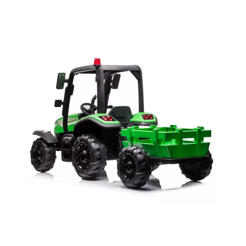 Tractor a batería LEAN CARS BLT-206 verde con remolque desmontable, vehículo infantil 12V para 3-8 años, 2x45W, ruedas EVA, mando a distancia