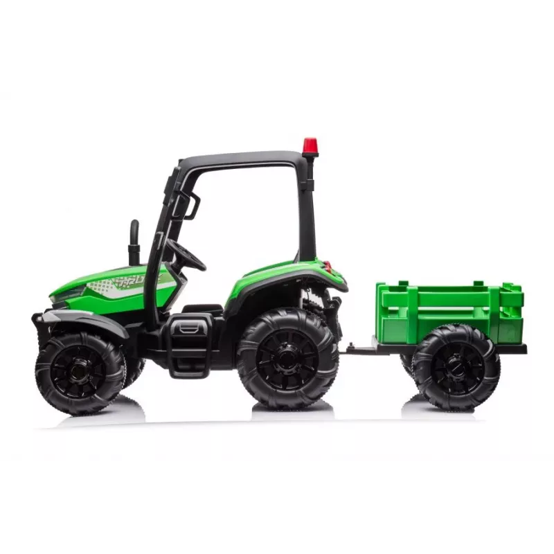 Tractor a batería LEAN CARS BLT-206 verde con remolque desmontable, vehículo infantil 12V para 3-8 años, 2x45W, ruedas EVA, mando a distancia
