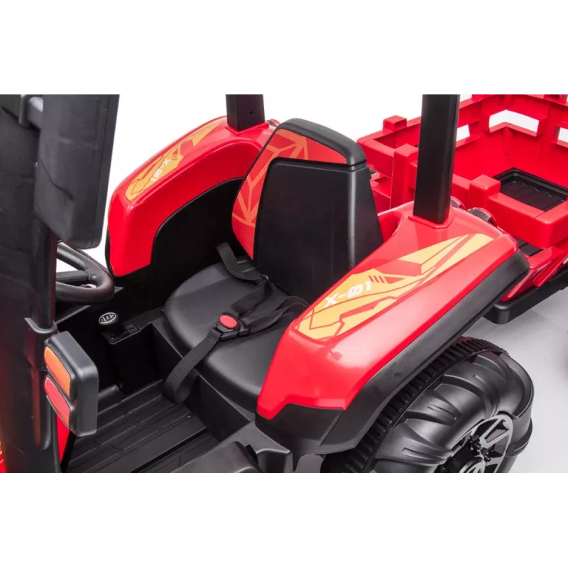 Tractor a batería LEAN CARS BLT-206 rojo, 12V 7Ah, 2x35W, coche eléctrico infantil con mando a distancia y remolque