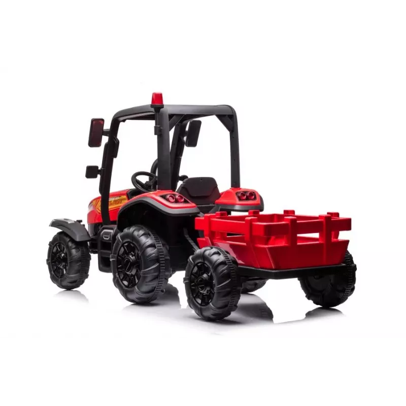 Tractor a batería LEAN CARS BLT-206 rojo, 12V 7Ah, 2x35W, coche eléctrico infantil con mando a distancia y remolque