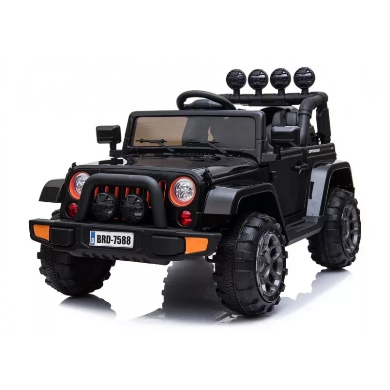 LEAN CARS Jeep infantil eléctrico BRD-7588 con luces LED, MP3, mando a distancia, negro 4x4