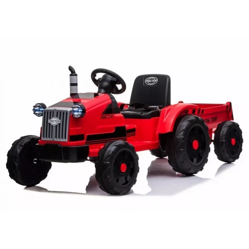 LEAN CARS Tractor eléctrico infantil CH9959 rojo con remolque, luces LED, mando a distancia, radio
