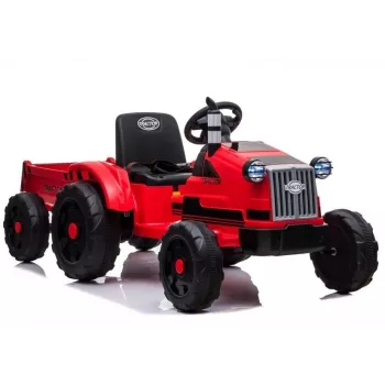LEAN CARS Tractor eléctrico infantil CH9959 rojo con remolque, luces LED, mando a distancia, radio
