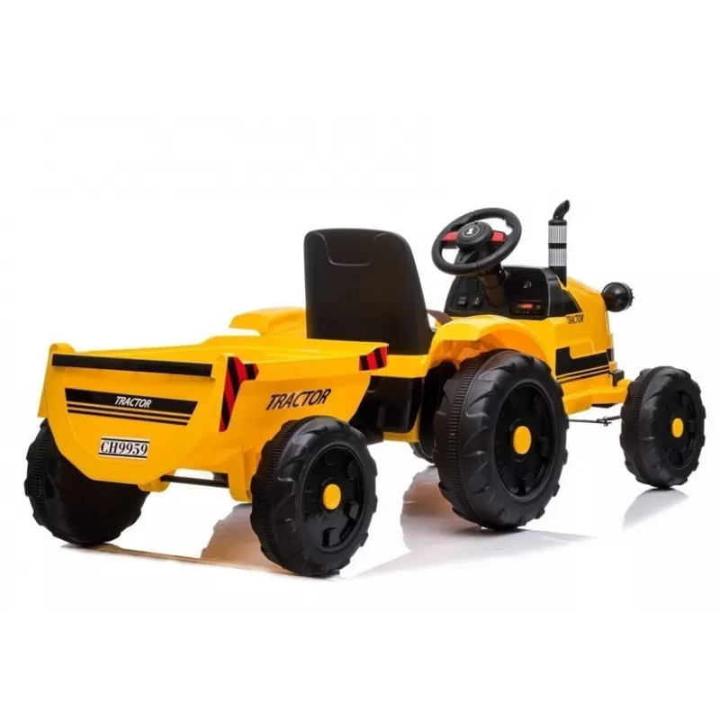 LEAN CARS Tractor eléctrico infantil con remolque CH9959 luces LED radio amarillo