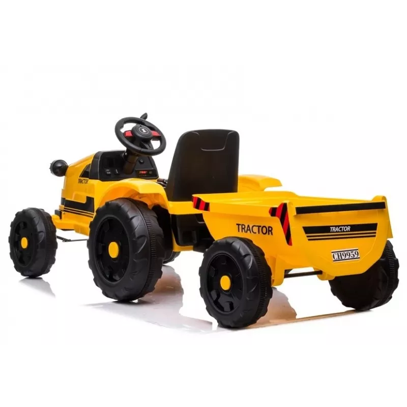 LEAN CARS Tractor eléctrico infantil con remolque CH9959 luces LED radio amarillo