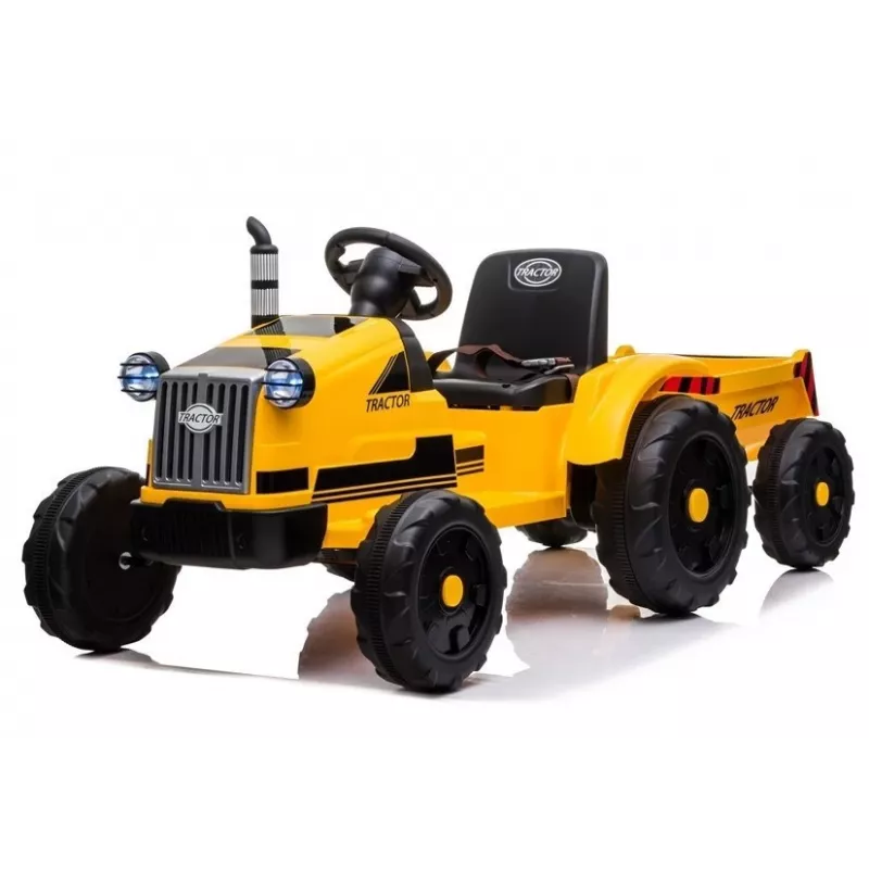 LEAN CARS Tractor eléctrico infantil con remolque CH9959 luces LED radio amarillo