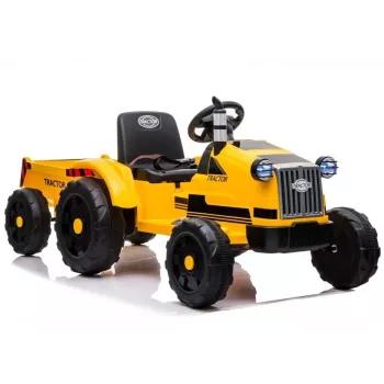 LEAN CARS Tractor eléctrico infantil con remolque CH9959 luces LED radio amarillo
