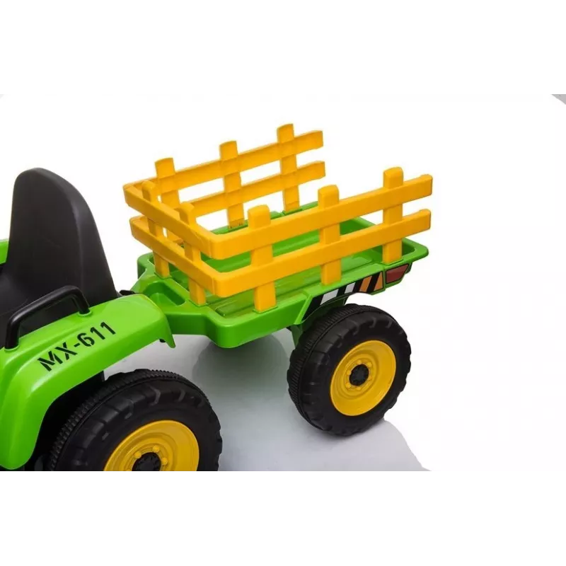 LEAN CARS Tractor eléctrico infantil con remolque XMX611 luces LED verde