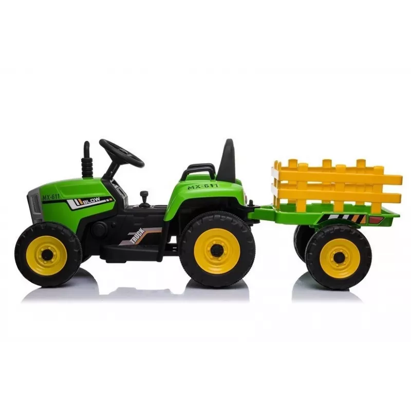 LEAN CARS Tractor eléctrico infantil con remolque XMX611 luces LED verde