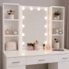LEAN tocador de maquillaje con espejo LED, cajones y armario, blanco, 141x114x39 cm