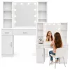 LEAN tocador de maquillaje con espejo LED, cajones y armario, blanco, 141x114x39 cm