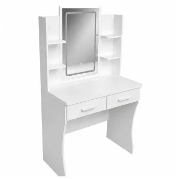 LEAN tocador de maquillaje con espejo LED, estantes, cajones, blanco 140x80x40 cm