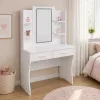 LEAN tocador de maquillaje con espejo LED, estantes, cajones, blanco 140x80x40 cm