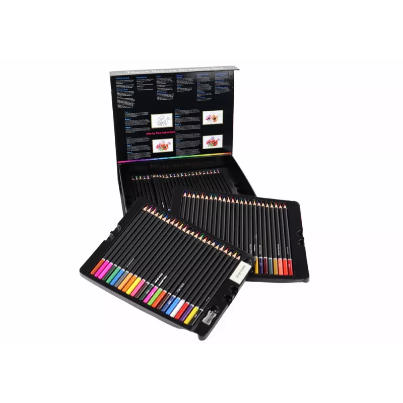 LEAN Set de dibujo, lápices de colores en una caja, 74 uds. XXL