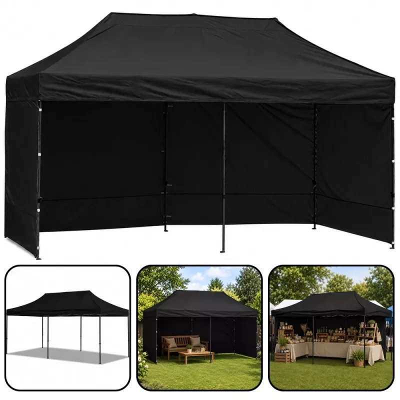 LEAN Express Carpa de jardín Catering Pabellón comercial Negro 3x6 M