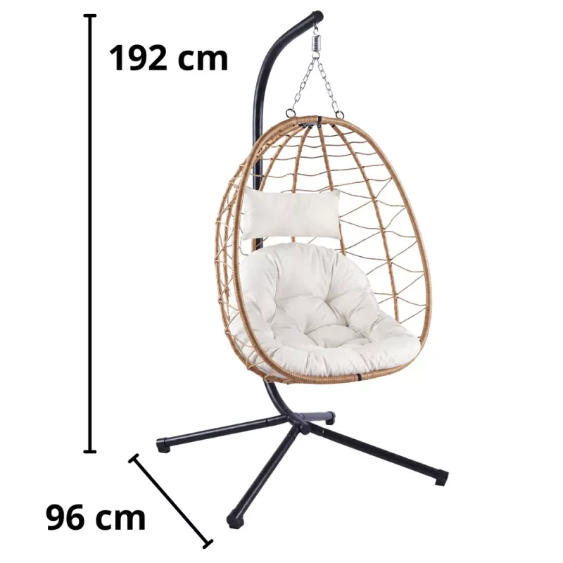 LEAN Silla colgante de jardín tipo huevo con cojines, estructura marrón