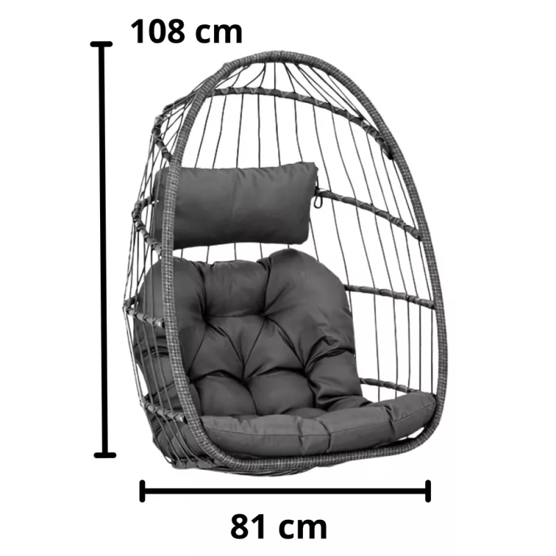 LEAN Silla colgante de jardín tipo huevo con cojines, estructura gris
