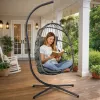 LEAN Silla colgante de jardín tipo huevo con cojines, estructura gris