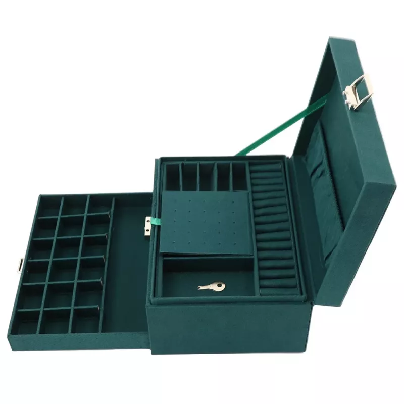 LEAN Joyero con Cajón y Llave, Terciopelo Verde