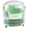 Organizador de cosméticos grande LEAN con 2 niveles, 3 cajones y tapa transparente, verde