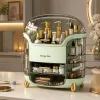 Organizador de cosméticos grande LEAN con 2 niveles, 3 cajones y tapa transparente, verde