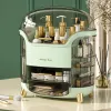 Organizador de cosméticos grande LEAN con 2 niveles, 3 cajones y tapa transparente, verde
