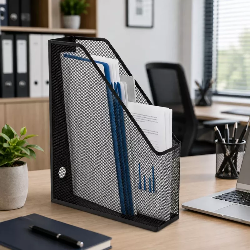 LEAN Soporte organizador de oficina metálico para documentos y carpetas, vertical, negro, A4