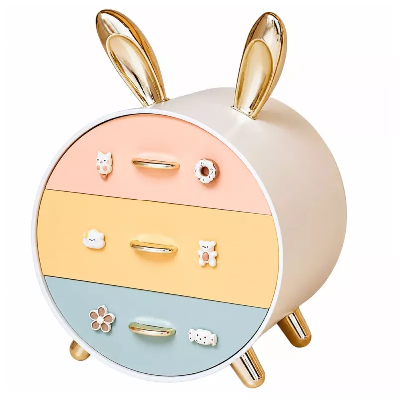 LEAN Organizador con cajones para joyas, caja de escritorio de 3 cajones, conejo