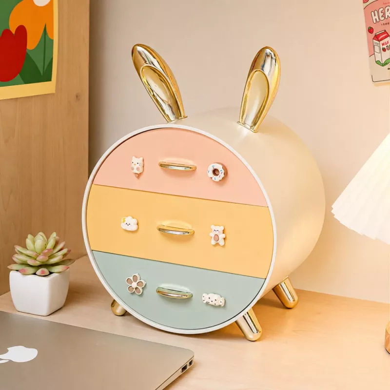 LEAN Organizador con cajones para joyas, caja de escritorio de 3 cajones, conejo