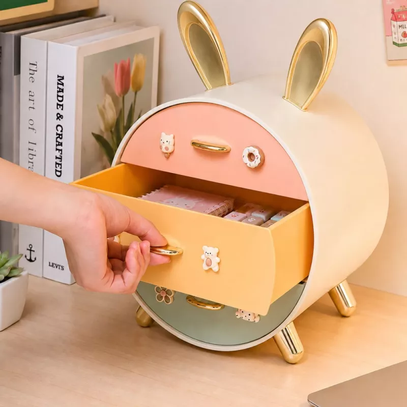 LEAN Organizador con cajones para joyas, caja de escritorio de 3 cajones, conejo