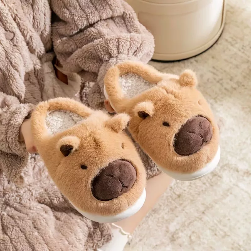 LEAN Zapatillas de capibara de peluche con orejas Cálidas y suaves Beige Talla 32-33