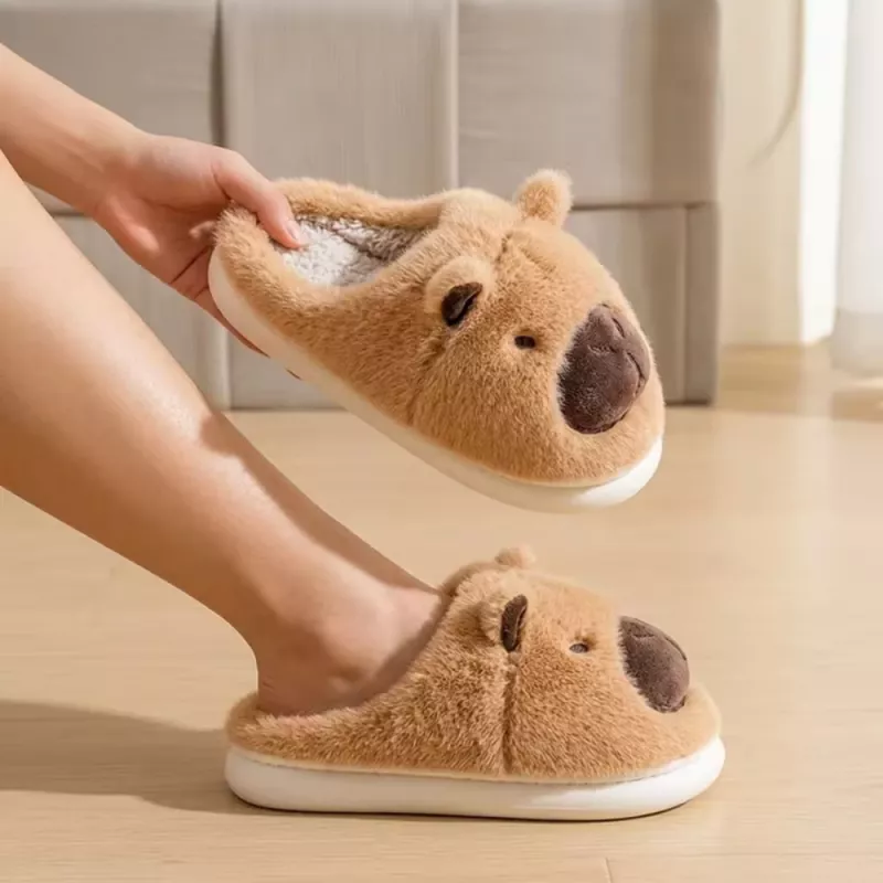 LEAN Zapatillas de capibara de peluche con orejas Cálidas y suaves Beige Talla 32-33
